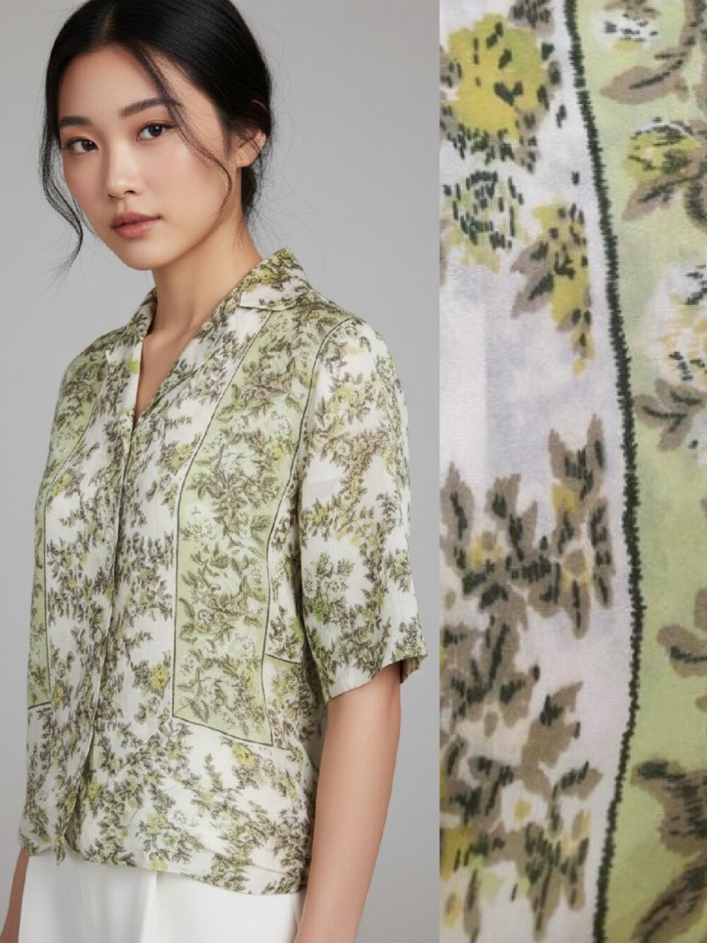 Vtg 70s Green Floral Blouse - Graff Brand